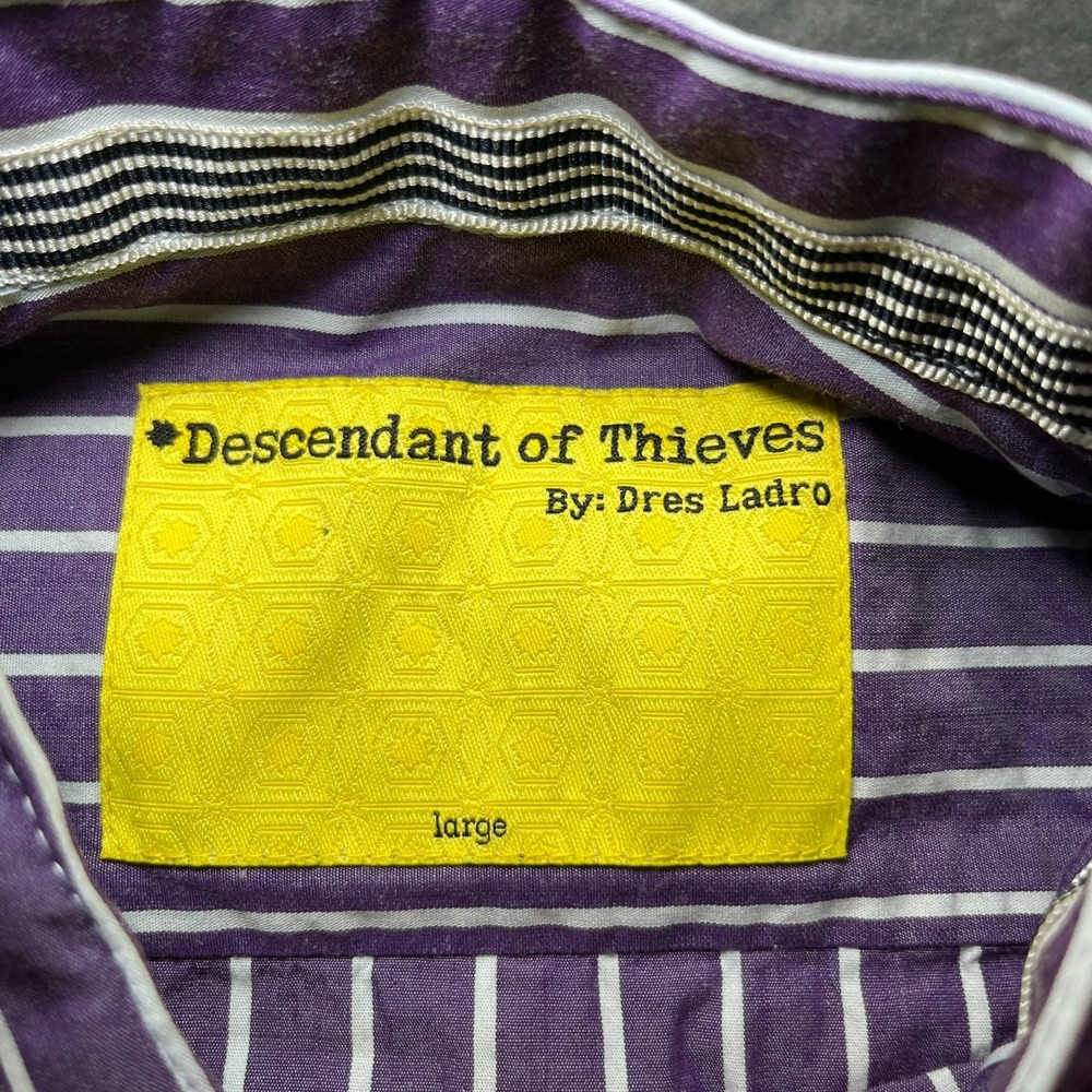 Descendant of Thieves Shirt Mens Large Purple Striped Long Sleeve Button Up - Picture 3 of 10